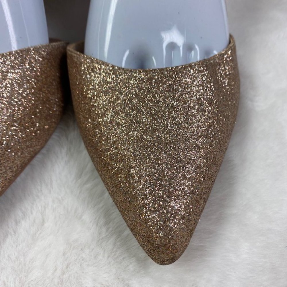 Betsey Johnson Rose Gold Glitter Pointed Toe Low Block Heel Pumps - Picture 4 of 11
